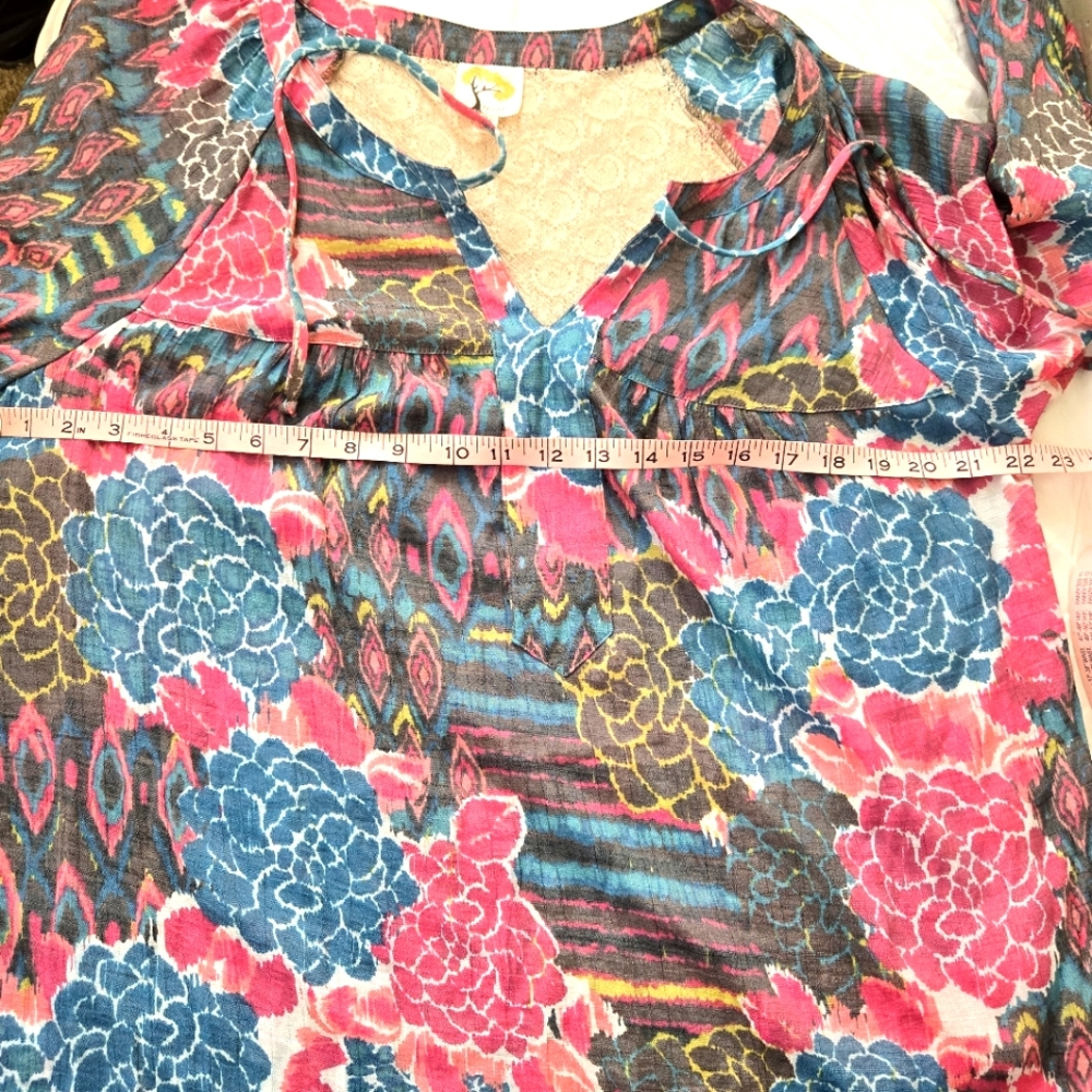 Anthropologie Fig and Flower Blouse Top Pink & Blue Floral Lace Back Boho 2X - Picture 9 of 12